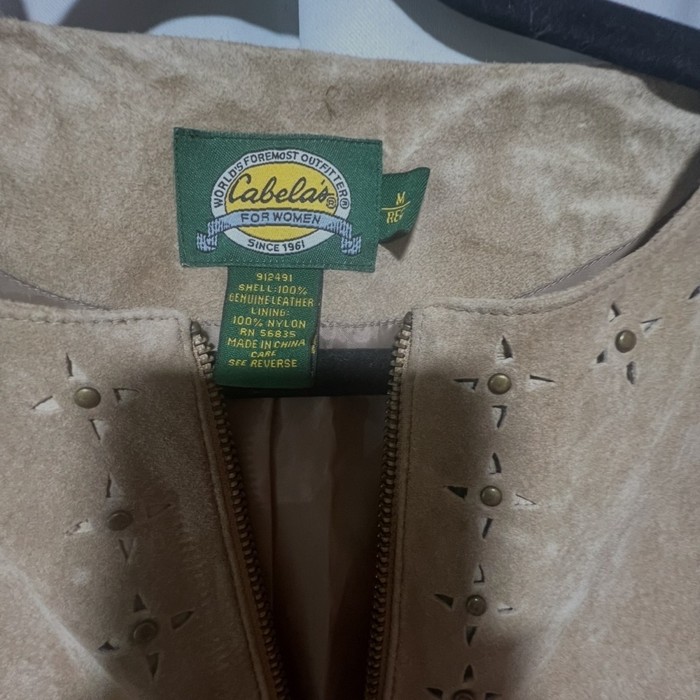Cabela’s Tan Genuine Leather Zip Jacket Cutout Stud Detail Women’s Medium - Picture 4 of 8